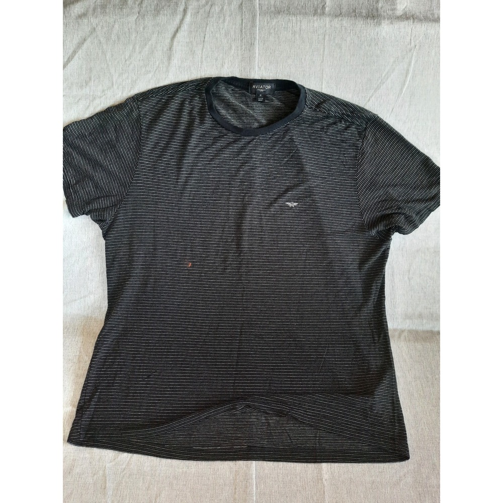 Aviator Men's Medium Stripe Embroider Logo T-Shirt S/S Round Neck Viscose Blend